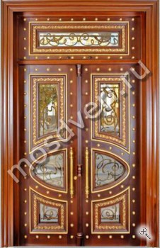 Эксклюзивная парадная дверь со стеклом, ковкой и чеканкой - купить от производителя Мосдвери Эксклюзивная парадная дверь со стеклом, ковкой и чеканкой