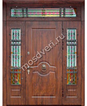 Дверь МДФ с панелью винорит с яркими витражами и ковкой - купить от производителя Мосдвери Дверь МДФ с панелью винорит с яркими витражами и ковкой